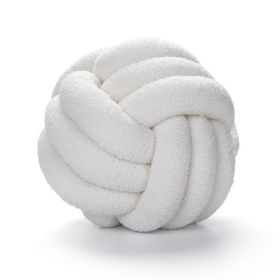 Soft Knot Ball Pillows Throw Knotted Handmade Round Plush Pillow (Color: White)