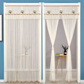 Double Yarn Lace Gauze Door Curtain Quiet Anti-mosquito Embroidered Living Room Bedroom Bathroom Universal Partition Home Decor (Color: 01 Beige)