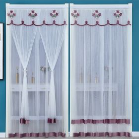 Double Yarn Lace Gauze Door Curtain Quiet Anti-mosquito Embroidered Living Room Bedroom Bathroom Universal Partition Home Decor (Color: 03 Purple)