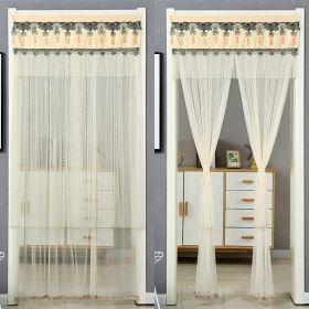 Double Yarn Lace Gauze Door Curtain Quiet Anti-mosquito Embroidered Living Room Bedroom Bathroom Universal Partition Home Decor (Color: 02 Beige)