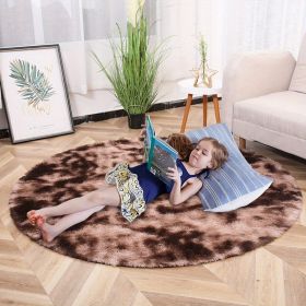 1pc, Tie-Dye Plush PV Velvet Area Rug, 62.99", American Style Round Rug, Floor Decor (Color: Tie-dye Brown)