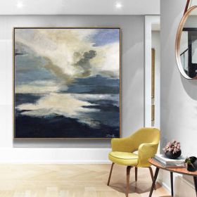 100% Hand Painted Blue Ocean Oil Painting Large Seascape Canvas Modern Art with No frame As A Gift for Living Home Decoration (size: 80x80cm)