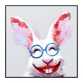 New Hand Painted Hilarious Rabbit Oil Painting Wall Canvas Art Picture for Living Room Decorative Funny Rabbit Painting Wall Art (size: 70x70cm)