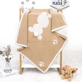 Baby Cartoon Rabbit & Footprints Embroidered Graphic 3D Tail Blanket (Color: brown)