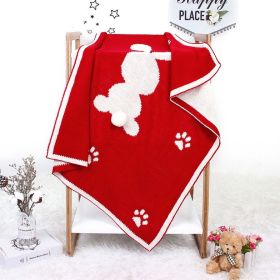 Baby Cartoon Rabbit & Footprints Embroidered Graphic 3D Tail Blanket (Color: Red)